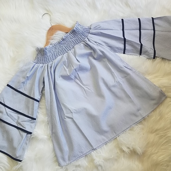 Navy Shirred Off the Shoulder Top - Picture 2 of 4